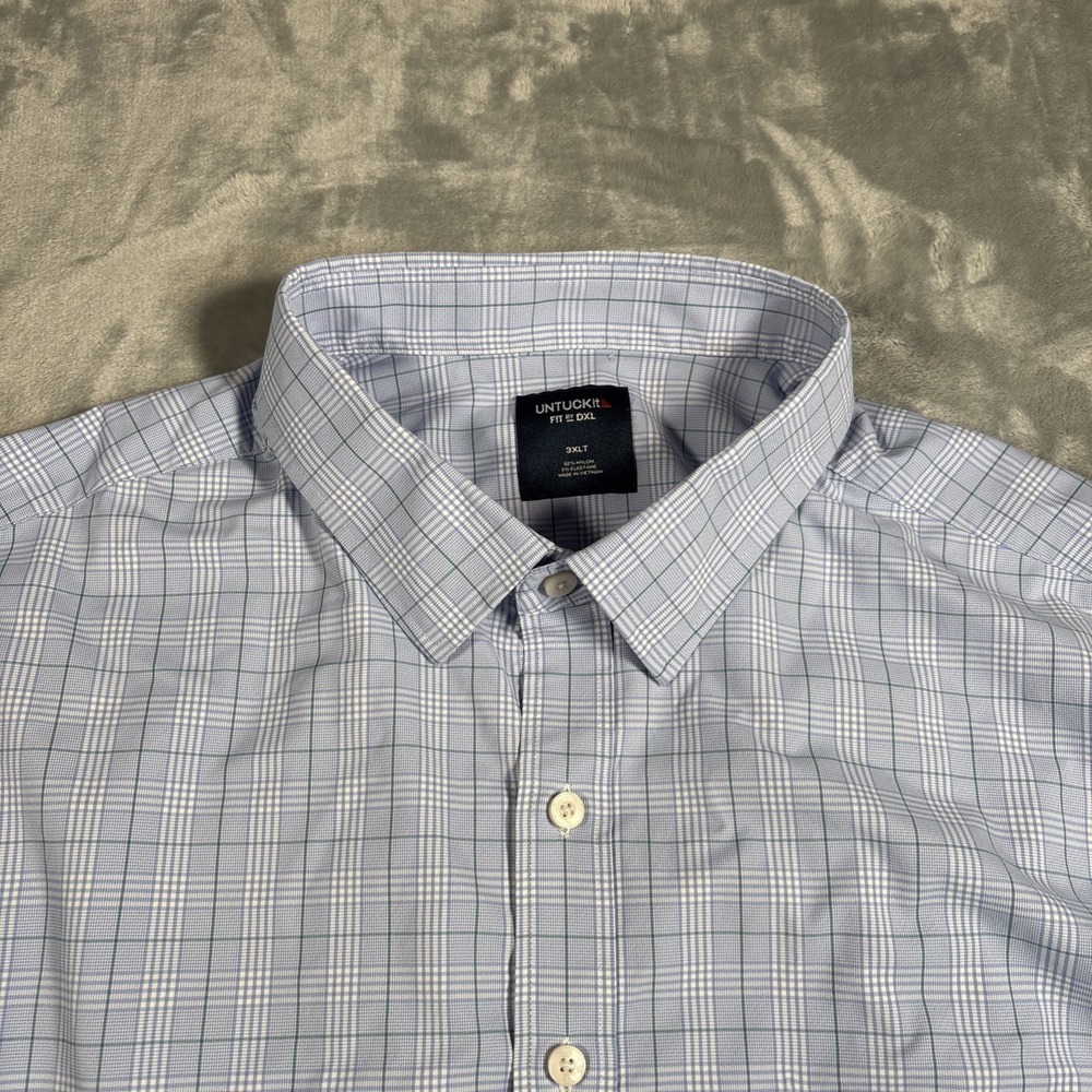 UNTUCKit Shirt Mens 3XLT Tall Blue Green Performance Fit By DXL Stretch